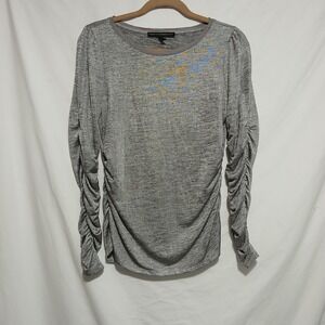 White House Black Market Ruched Long Sleeve Top‎ Metallic Gray Size M